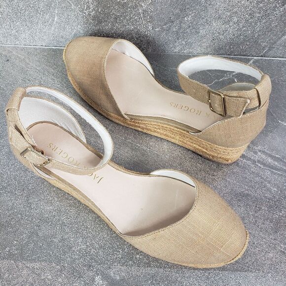 Jack Rogers Shoes Womens 9.5 Palmer Gold Espadrilles Closed Toe Wedge Sandals - Picture 2 of 10